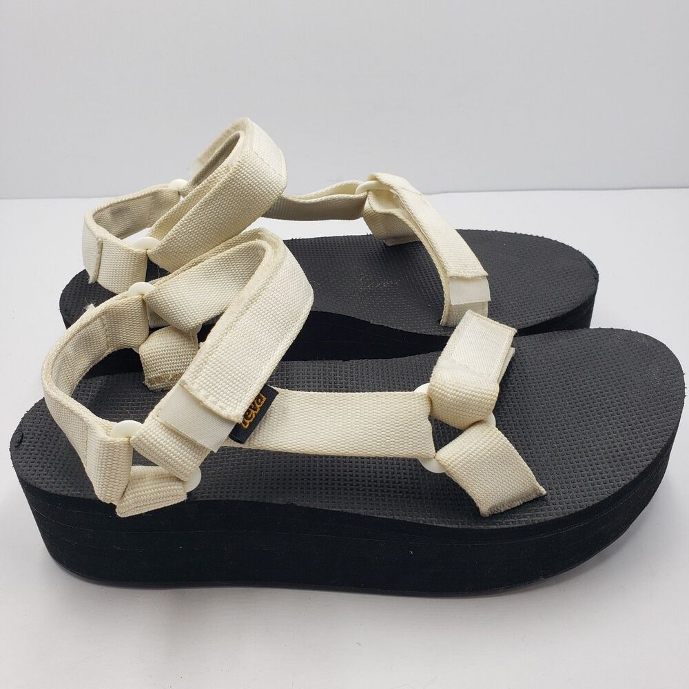 Teva Midform Universal Platform Sandals Womens 8 White Black Strappy Retro - Picture 10 of 14